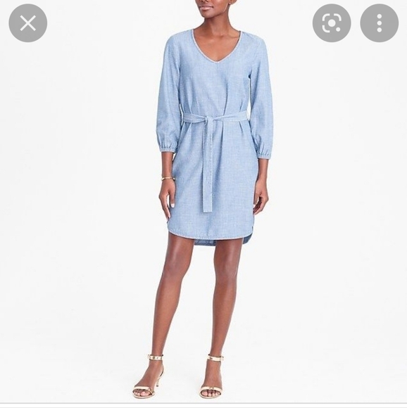 J. Crew (Size S) Chambray Medium Wash V-Neck Cut 3/4 Sleeve Casual Tunic Dress - Picture 1 of 7